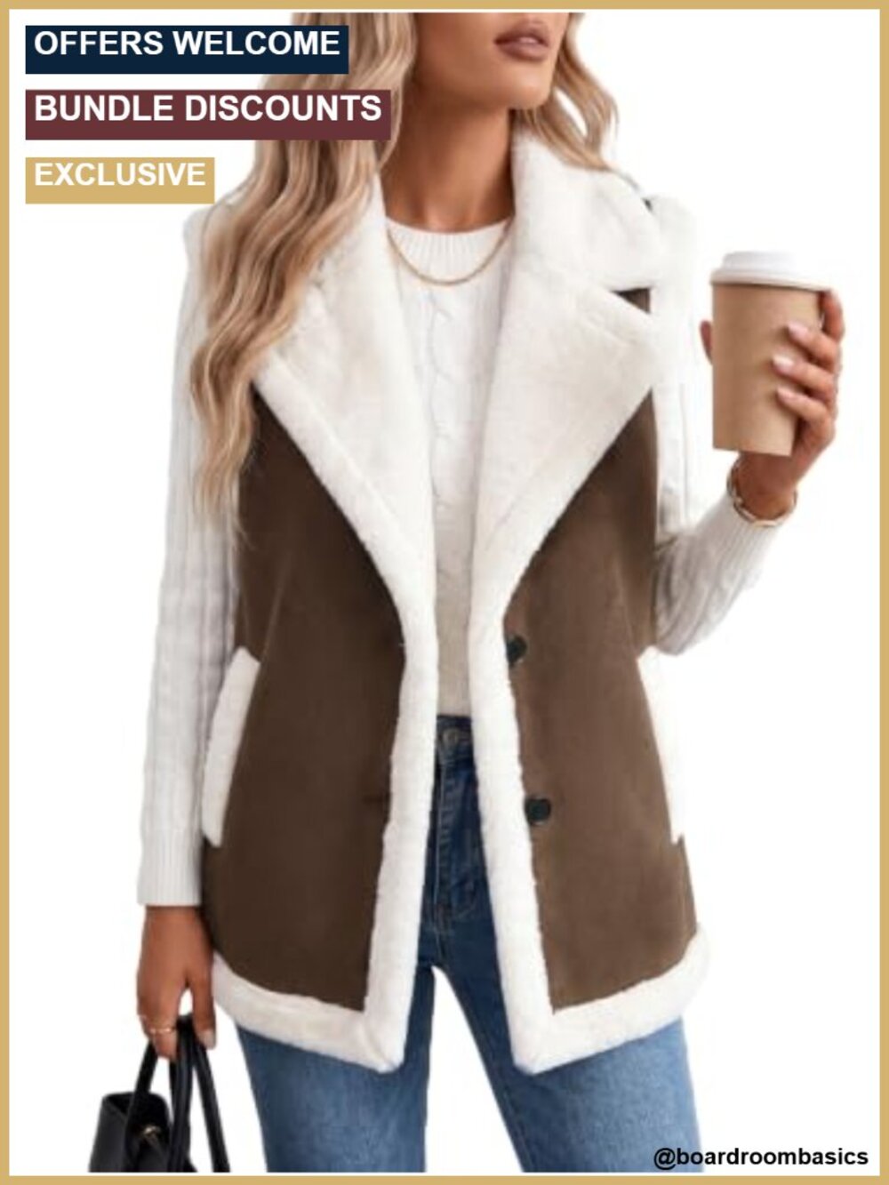 Faux Suede Fleece Lined Sleeveless Moto Vest Winter Layering